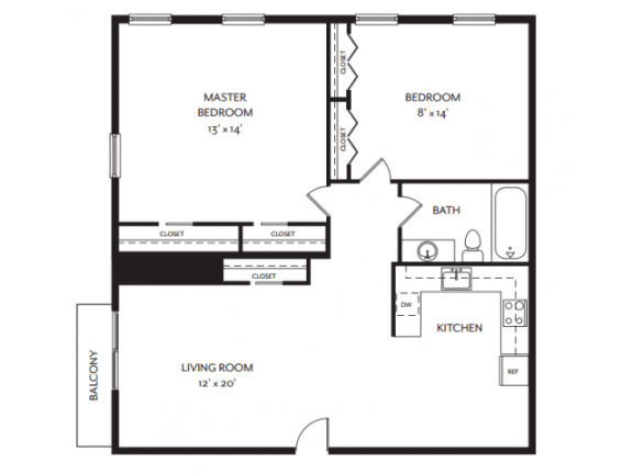 Taymil Andover Place 2 Bedroom 1 Bathroom D Floor Plan